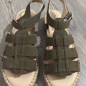 Coldwater Creek Olive Suede Woven Ankle-Strap Sandals